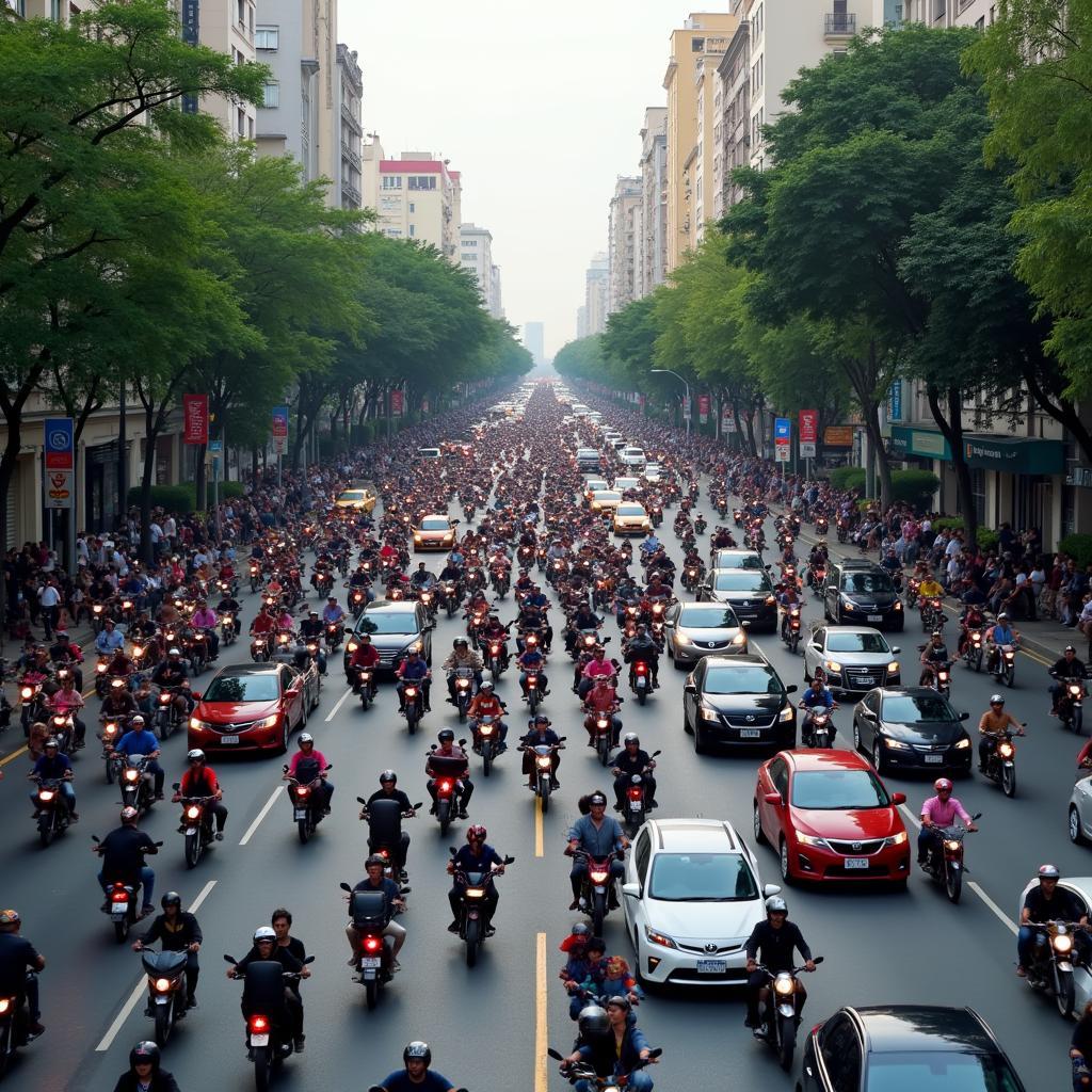 Khung cảnh giao thông trên Đường An Dương Vương TP HCM giờ cao điểm